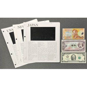 USA, Japonia i Nowa Zelandia - zestaw banknotów (3szt)