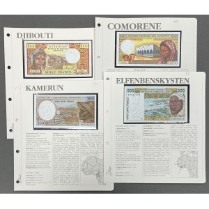 Komory, Kamerun, Džibutsko a Pobřeží slonoviny - sada bankovek (4ks)