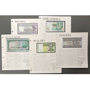 Malawi, Etiopie, Rwanda, Mosambik a Jihoafrická republika - sada bankovek (5 ks)