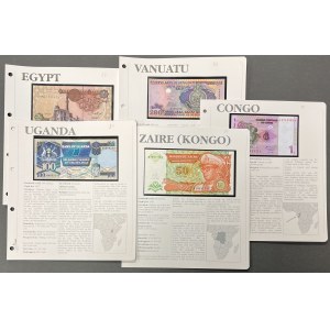 Uganda, Kongo, Egypt, Zair, Vanuatu - sada bankovek (5ks)