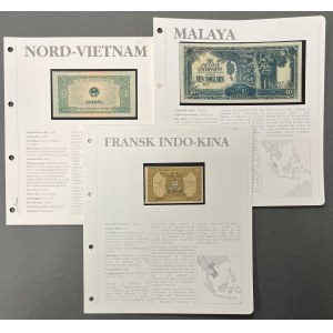 Malezja, Indochiny Francuskie i Północny Wietnam - zestaw banknotów (3szt)
