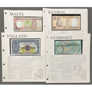 Malta, Guernsey, Cypr i Anglia - zestaw banknotów (4szt)