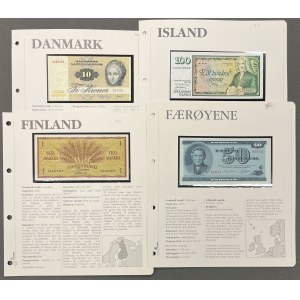 Finnland, Dänemark, Island und Färöer Inseln - Banknotensatz (4 Stück)