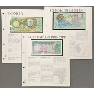 Tonga, Cookinseln und São Tomé und Príncipe, Zentralafrika - Banknotensatz (3 Stück)