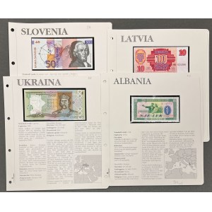 Sada bankovek Albánie, Lotyšska, Ukrajiny a Slovinska (4ks)