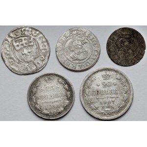 Polska i Rosja, Zestaw monet srebrnych (5szt)