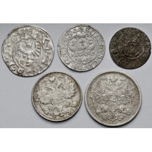 Polska i Rosja, Zestaw monet srebrnych (5szt)