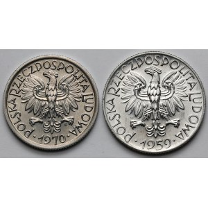 2 złote 1970 Jagody i 5 złotych 1959 - zestaw (2szt)