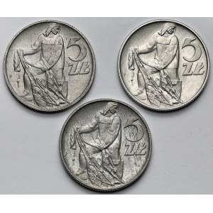 5 złotych 1960-1973 Rybak - zestaw (3szt)