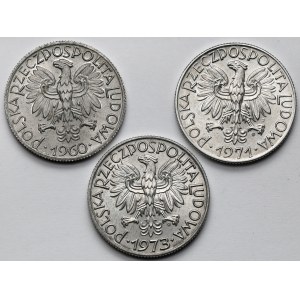 5 złotych 1960-1973 Rybak - zestaw (3szt)
