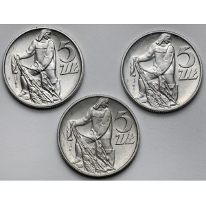 5 złotych 1959-1973 Rybak - zestaw (3szt)