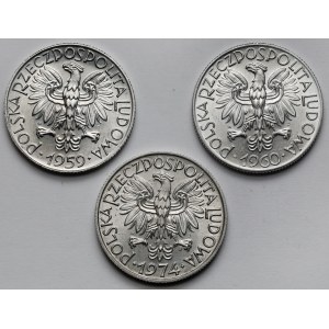 5 złotych 1959-1973 Rybak - zestaw (3szt)