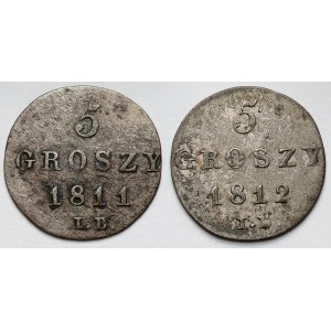 Księstwo Warszawskie, 5 groszy 1811 i 1812 IB - zestaw (2szt)