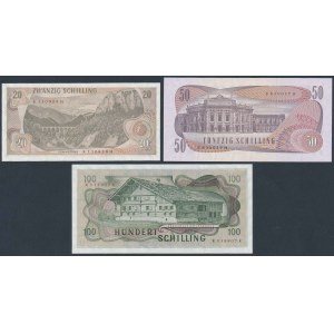 Rakousko, 20, 50 a 100 šilinků 1967-1970 (3ks)