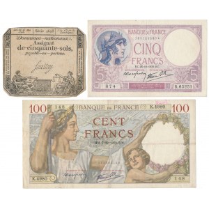 Francie, přidělení 50 solů 1793, 5 a 10 franků 1939 (3ks)