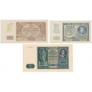 10 złotych 1940 i 5 i 50 złotych 1941 - zestaw (3szt)