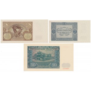 10 złotych 1940 i 5 i 50 złotych 1941 - zestaw (3szt)