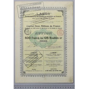 LABOR Tow. Akc. Emalierni i Warsztatów, 500 franków = 125 rubli 1896