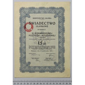 5 % Konverzný oheň. Železnica 1926, čiastkový certifikát £15