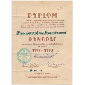 II RP, Diplom der Gedenk-Ryngrafschaft der Pfadfinder aus den Unabhängigkeitskämpfen 1938