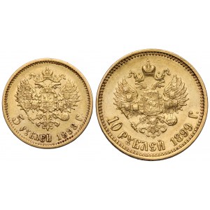 Rusko, Mikuláš II, 5 rublů 1898 a 10 rublů 1899 AG - sada (2ks)