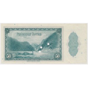 ABNCo, 50 złotych 1939 - SPECIMEN - szerszy margines z oznaczeniem arkusza