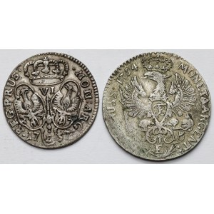 Prussia, Friedrich II, 18 groschen 1754 and 6 groschen 1757 - lot (2pcs)