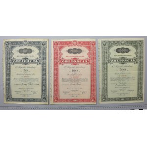6% National Loan 1934, Bonds for 50, 100 and 500 zloty (3pcs)