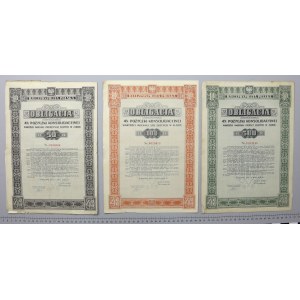 4% Fire. Consolidation 1936, Bonds for 50, 100 and 500 zloty (3pc)