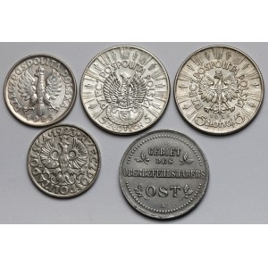 50 Groszy - 5 Zloty 1923-1935 und 3 Kopeken 1916 - Satz (5 St.)