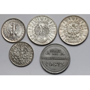 50 groszy - 5 złotych 1923-1935 i 3 kopiejki 1916 - zestaw (5szt)
