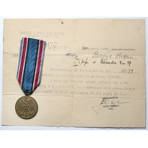 [STEFAN BORUC] Medaila Poľsko svojmu obrancovi 1918-1921 + dokument o udelení