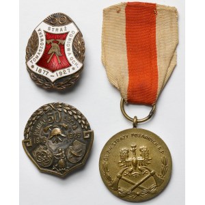 II RP, Straż Pożarna, Zestaw odznak + medal - zestaw (3szt)