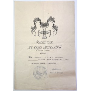 [ANTONI PĄCZEK] Diplom za Kríž za chrabrosť s jedným kovaním