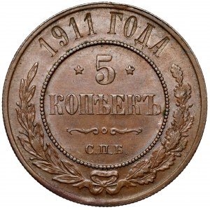 Rusko, Mikuláš II, 5 kopějek 1911, Petrohrad