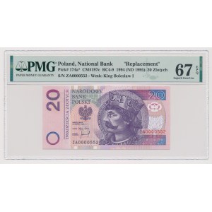 20 złotych 1994 - seria zastępcza - ZA - niski numer 0000552