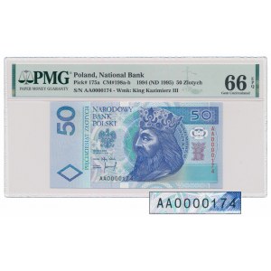 50 zlotých 1994 - AA - veľmi skoré číslo - 0000174