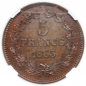 Madagascar, Ranavalomanjaka III, 5 francs 1883 - Pattern Bronze
