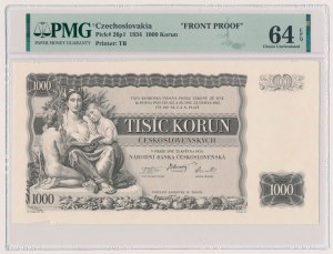 Czechosłowacja, DRUK PRÓBNY awersu 1.000 Korun 1934