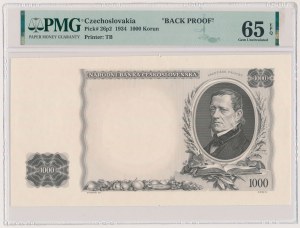 Czechoslovakia, BACK PROOFS 1.000 Korun 1934