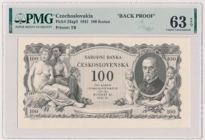 Czechoslovakia, BACK PROOFS 100 Korun 1931