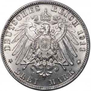 Niemcy, Bawaria, Luitpold, 3 marki 1911 D