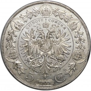 Austria, Franz Joseph I, 5 crowns 1909