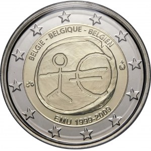 Belgium, 2 Euros 2009, 10 years of the Eurozone - mirror stamp - original packaging