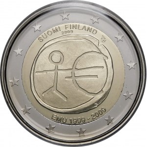 Finlandia, 2 euro 2009, 10 lat strefy euro - stempel lustrzany - oryginalne opakowanie