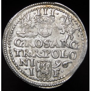 Sigismund III Vasa, Trojak 1596, Olkusz - liegend 6 im Datum