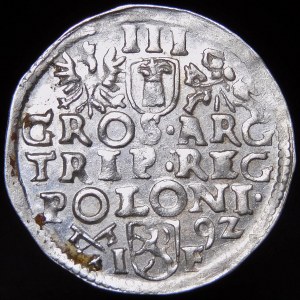 Zygmunt III Waza, Trojak 1592, Poznań - wysoka korona, data z prawej