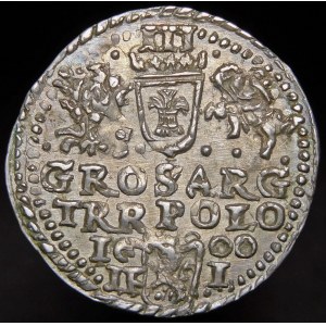 Sigismund III Vasa, Trojak 1600, Olkusz - Büste mit Kragen, liegend 6 im Datum