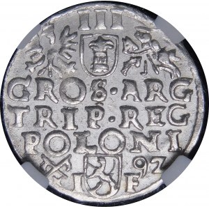 Sigismund III Vasa, Troika 1592, Poznań - high crown, date to the right