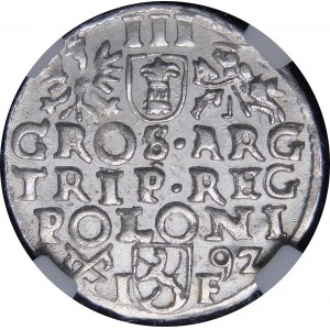 Sigismund III. Vasa, Trojak 1592, Poznań - hohe Krone, Datum rechts